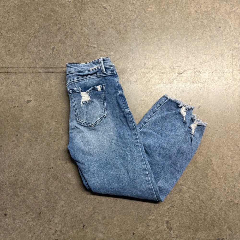 Buffalo David‎ Bitton Faith Mid Rise Skinny Distressed Jeans Blue 27 Raw Hem